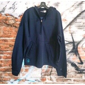 Volcom Navy Men’s Quarter Zip Hoodie Y2K Skate Surf Thumb Hole Pullover Sz M